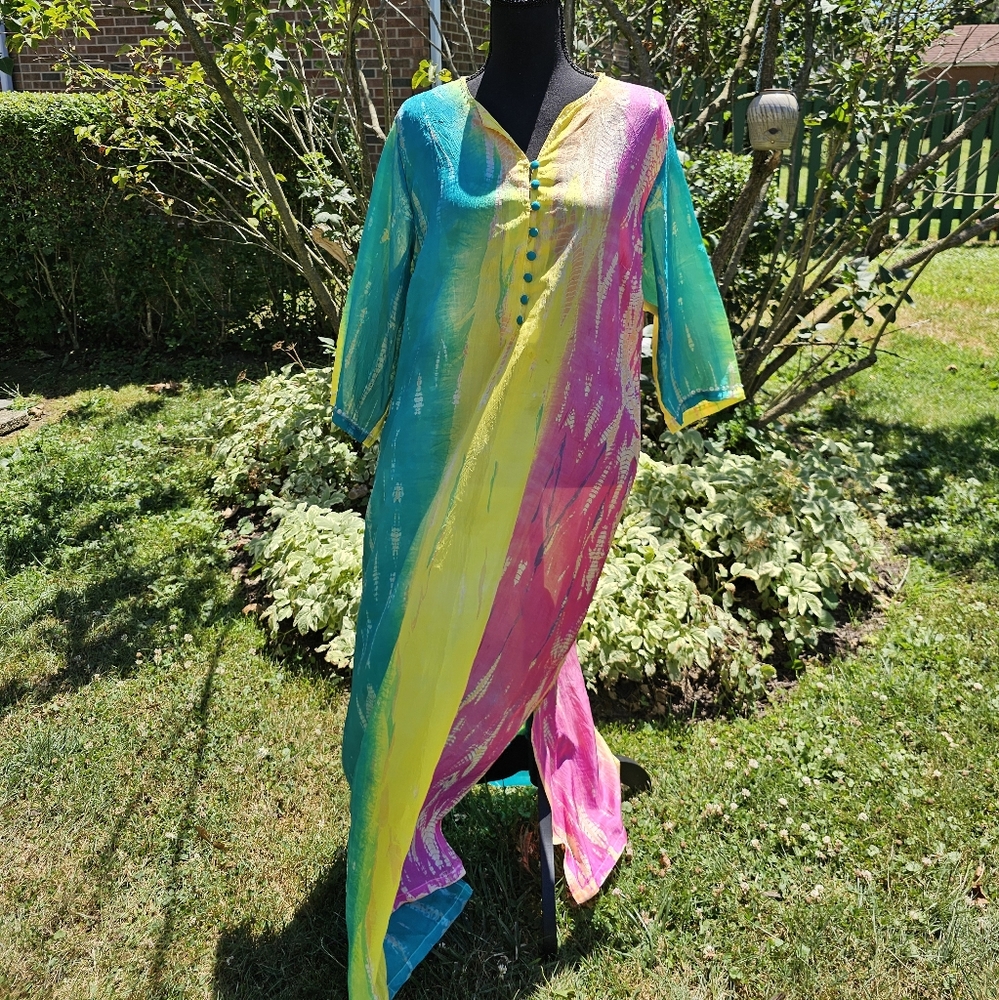 Soft Surroundings Sparkling Silk Santiago Caftan Style Lounge Ware - Picture 2 of 9